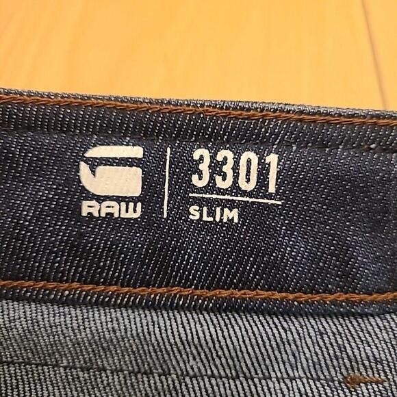 G Star Raw Jeans 30x30 Blue 3301 Slim Fit Button Fly Stretch Dark Wash Indigo - Picture 4 of 9